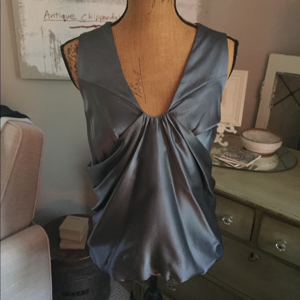 Club Monaco Drapey Pleated Silk Tank in Gunmetal - Picture 1 of 7
